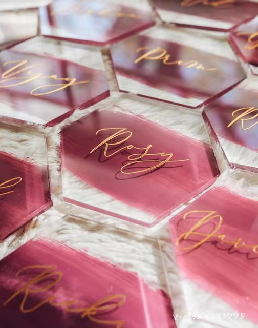 Custom Hexagon Acrylic Name Plates - Personalized Event Place Cards