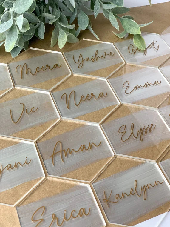 Custom Hexagon Acrylic Name Plates - Personalized Event Place Cards